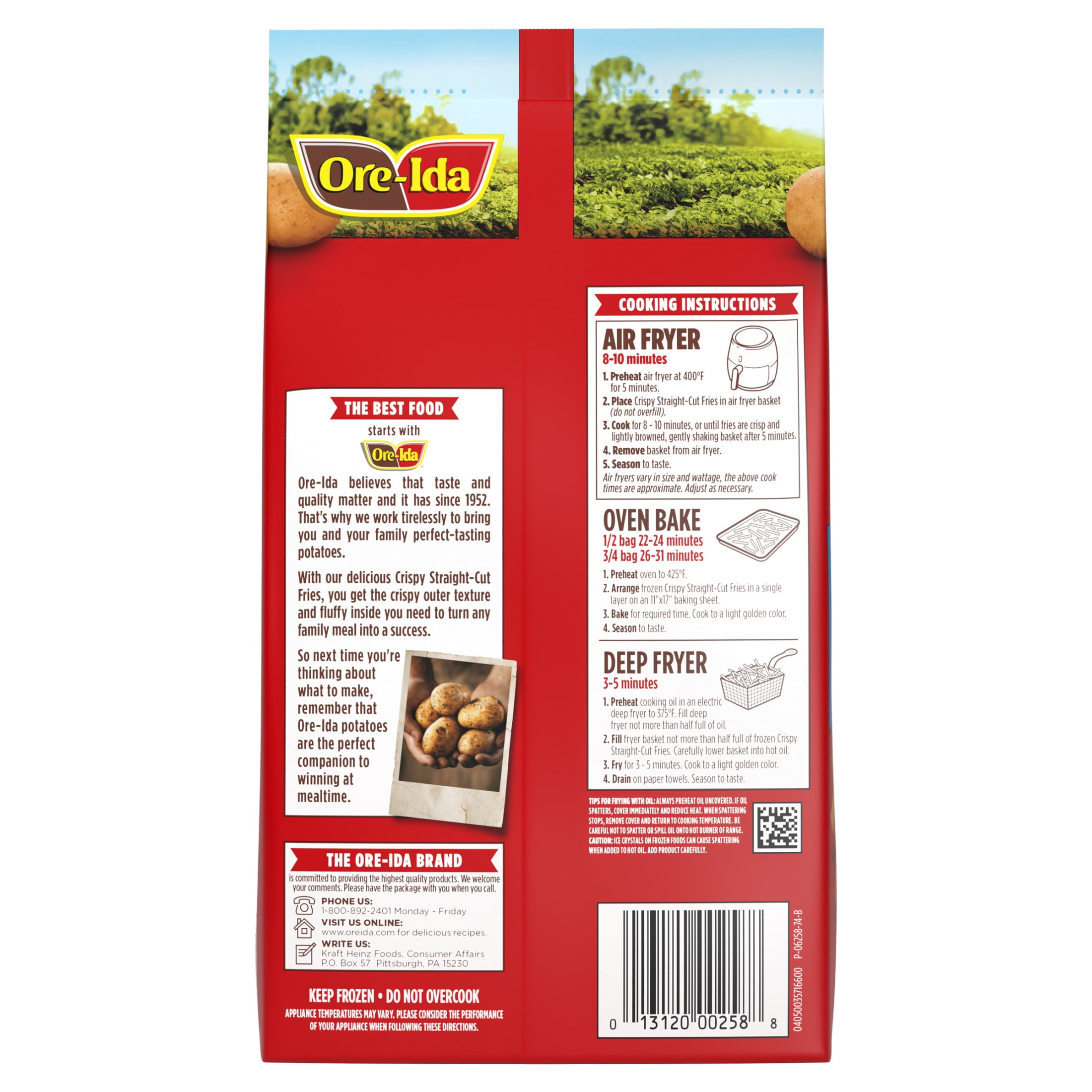 Ore-Ida Crispy Straight-Cut Fries French Fried Frozen Potatoes, 1 Bag, for Easy Snacks and Dinner Sides, Gluten-Free, 32 oz