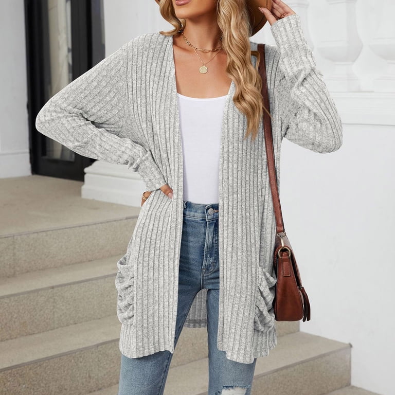 JUMESG Women's 2024 Fall Open Front Waffle Knit Cardigan Long