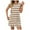 Khaki, variant on Women's Round Neck Short Sleeve Striped Dress Pocket Design, Ribbed Knit, Stretchy Fabric, Sizes S XXL, Suitable for Multiple Seasons