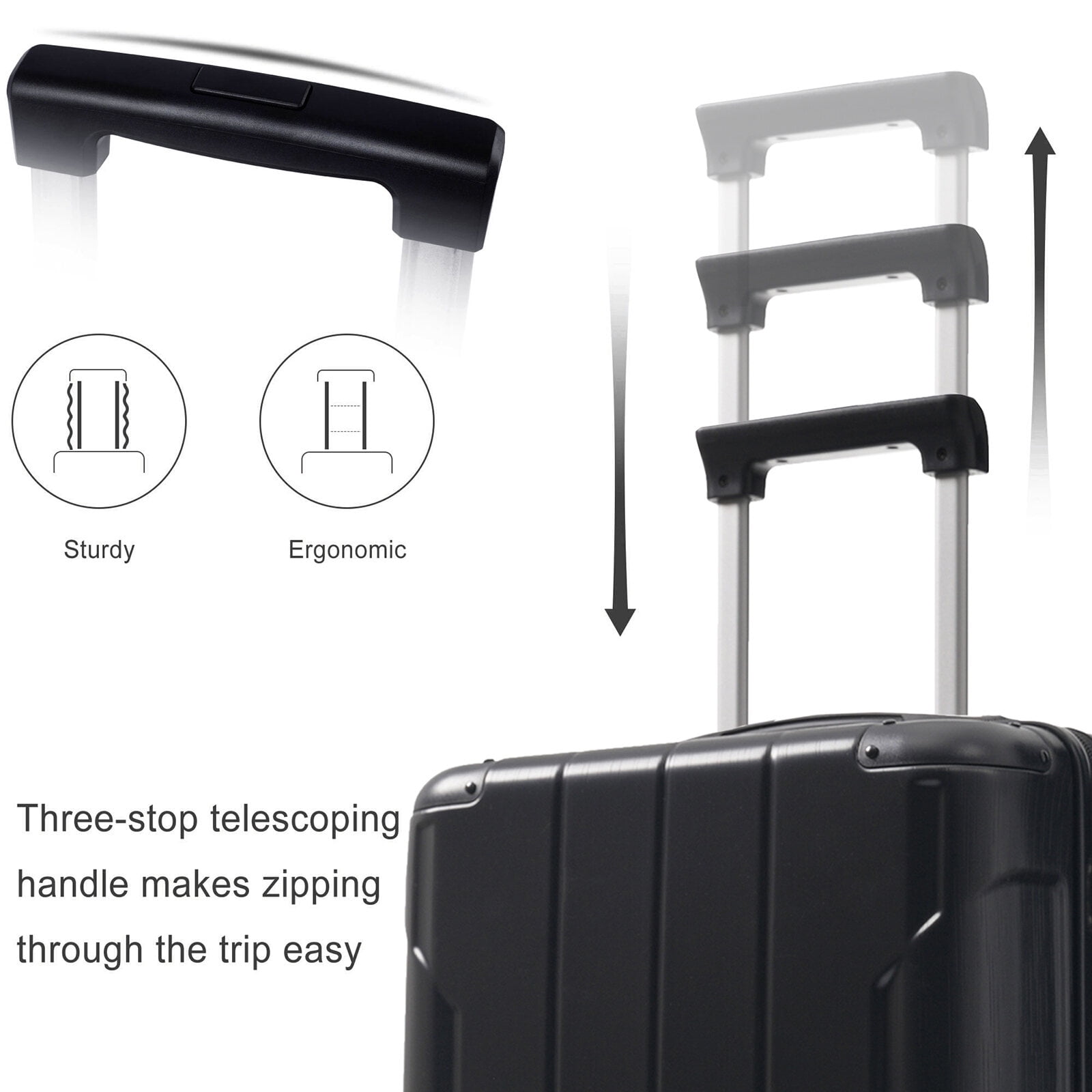 Hardside Suitcase, Hardshell Luggage, Lightweight Durable ABS Suitcases with Double Wheels, Expandable 24 Inch Checked Travel Luggage (Black), Black Hardside Luggage,Abs Hardside Checked Luggage