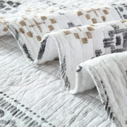 Bedduvit 100% Cotton King Size Quilt Set - Bohemian White & Charcoal Geometric Striped Quilt King, Boho Breathable Bedspread for All Season, 3-Piece Lightweight Summer Comforter Bedding Set, 98x106
