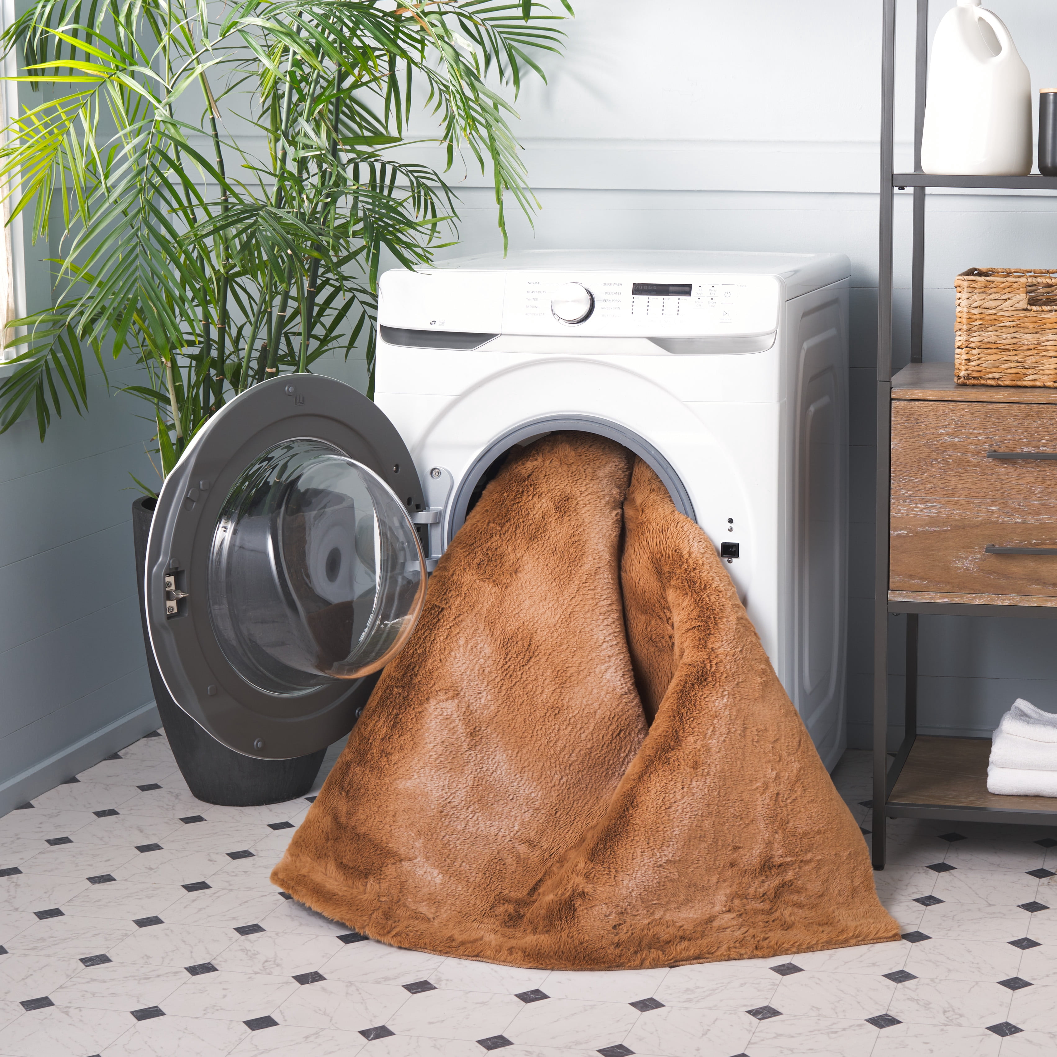 Safavieh Faux Rabbit Fur David Solid Machine Washable Slip Resistant Area Rug, Brown, 4' x 6'