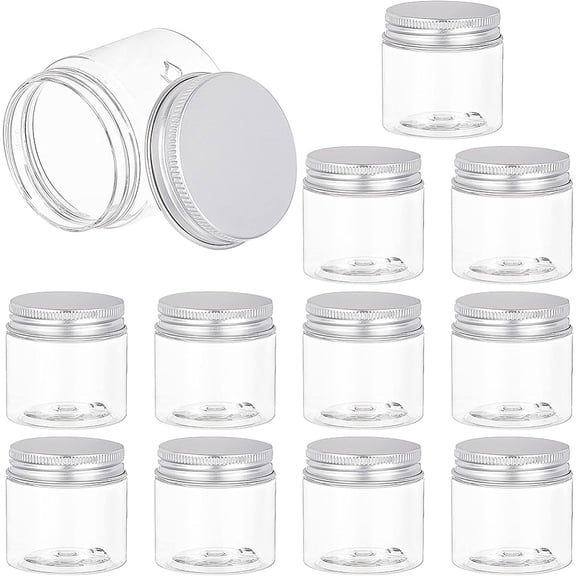 12 Pack 2 Oz(60ml) Plastic Round Jars Clear Jars Containers with Aluminum Screw Lids for beauty products household items or small craftsDIY