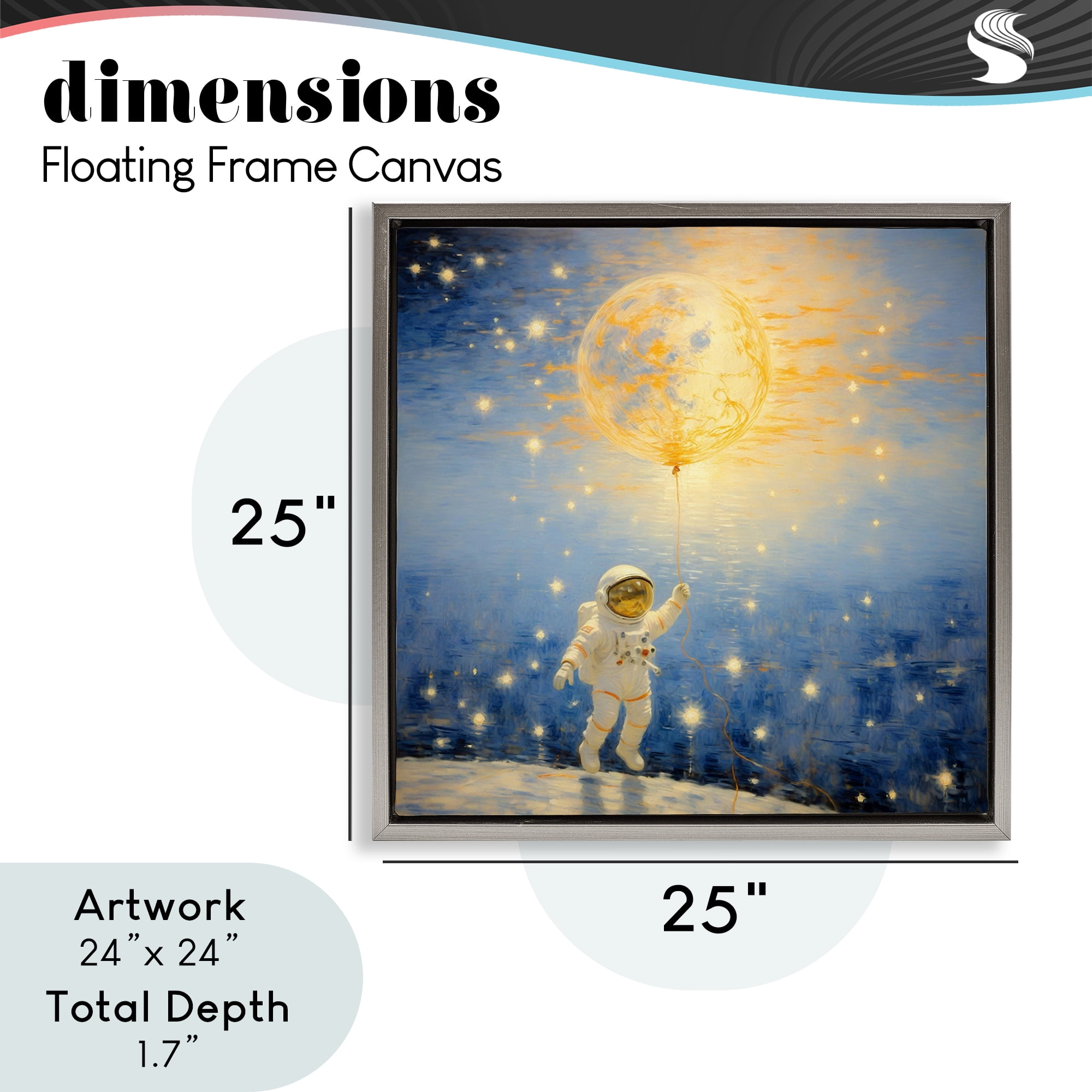 Astronaut with Dreamy Cosmic Balloon Gray Framed Floater Canvas Wall Art, design by Angie Hawke