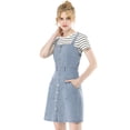thumbnail image 2 of Unique Bargains Junior's Adjustable Strap a-Line Overall Denim Dress, 2 of 6