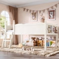 thumbnail image 2 of Leumius Twin Size Loft Bed with Full-Length Guardrails, Solid Wood Low Loft Bed with Ladders and Beside Book Shelf, Chic Shape and Low Profile Design for Boys Girls Beige, 2 of 9