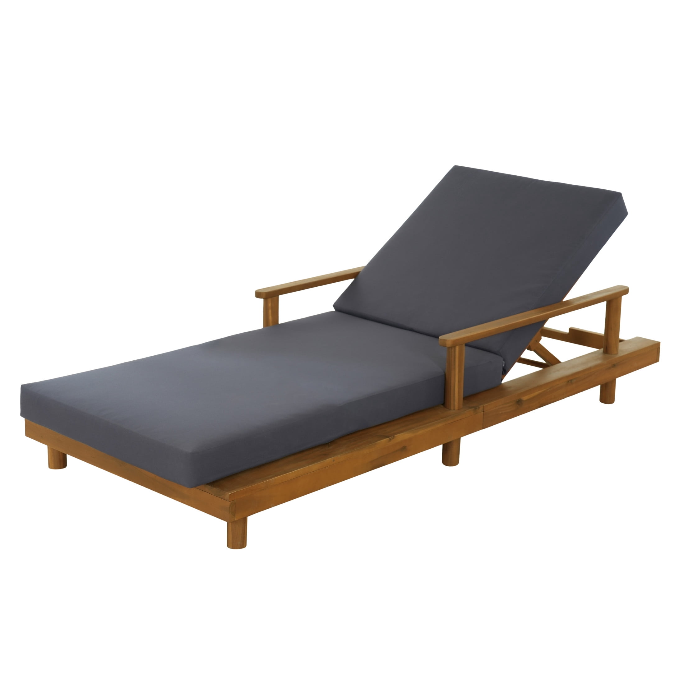 Christopher Knight Home Outdoor Chaise Lounge with 4" Cushion, Adjustable Backrest, Teak + Dark Gray