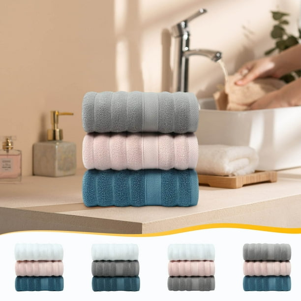 Juego de toallas faciales de algodón suave de 3, 14x30 pulgadas, toallitas gruesas absorbentes de secado rápido para hombres y mujeres, toallas de baño para adultos resistentes a las arrugas y