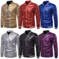thumbnail image 2 of Genuiskids Mens Shiny Metallic Sequin Jacket Lightweight Long Sleeve Collared Zip Up Slim Fit Overcoat Party Disco Club Bar Garment Dance Blazer Coat Outerwear, 2 of 3
