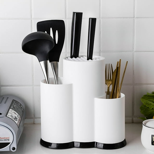 Universal Knife Block Holder,Plastics Flatware Storage Box Organizer with Drainer,Space-Saving Countertop Storage Stand for Knife Spoon Fork Organizer Rack