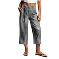thumbnail image 2 of YanHoo Plaid Capris for Women Elastic Waisted Wide Leg Capri Pants Casual Comfy Vacation Cropped Trousers with Pockets, 2 of 8