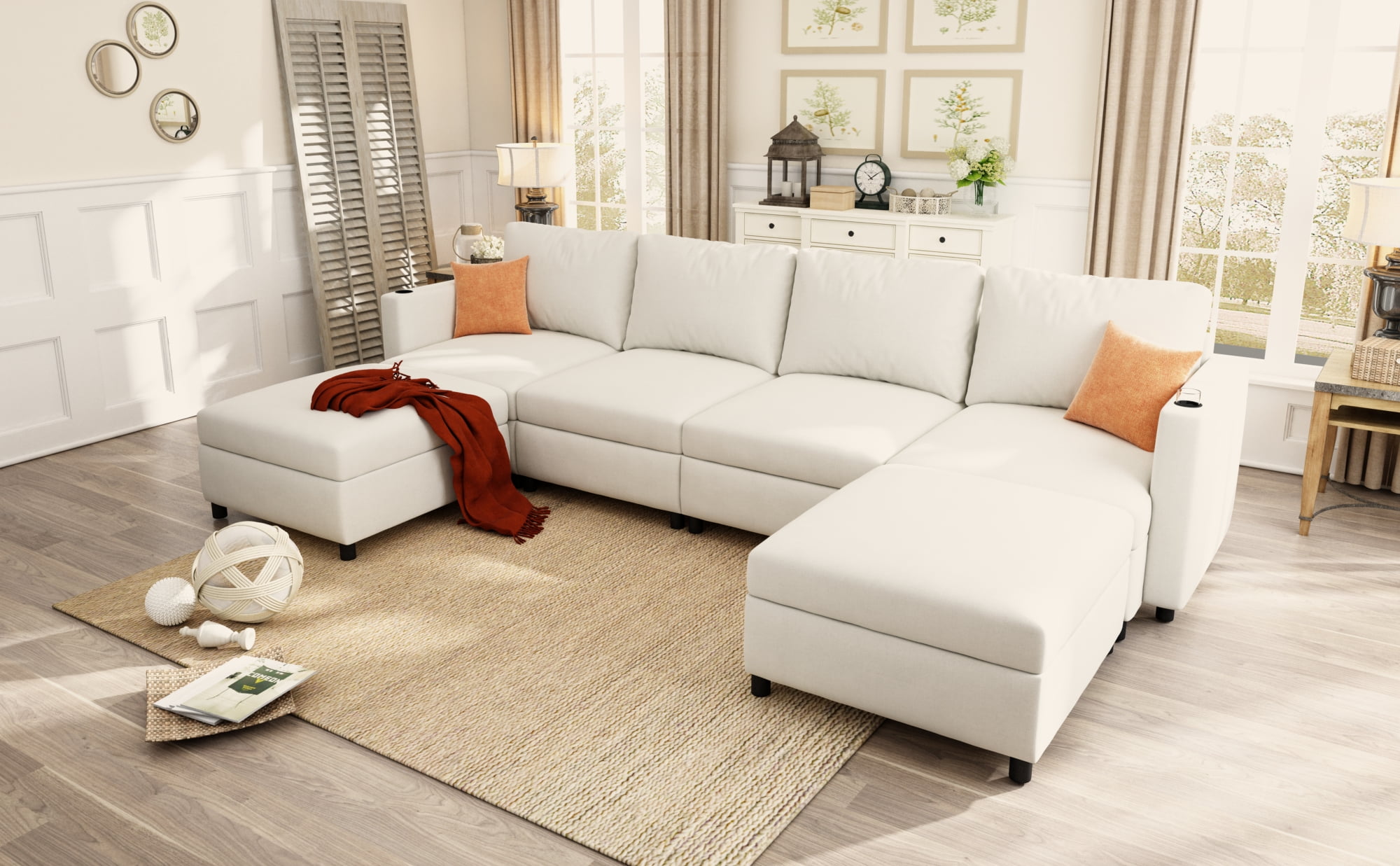 HQZX Modern Large Sofa with Storage and Footstool, 6 Seater