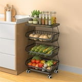 WERSEON 4 Tier Fruit Vegetable Basket with Solid Wood,Kitchen Storage Rack,Kitchen Cart with Rollers for Kitchen Pantry