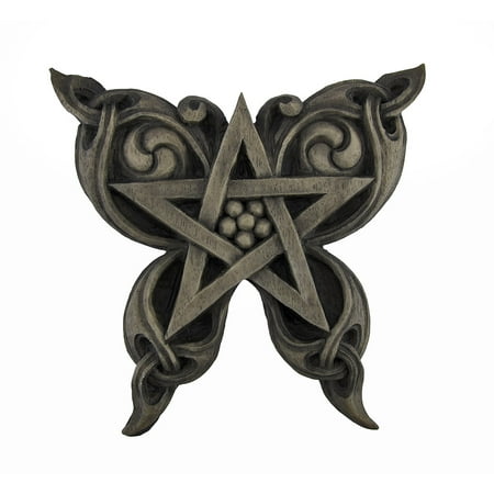 Stone Finish Butterfly Pentacle Wall Plaque Pagan Wicca
