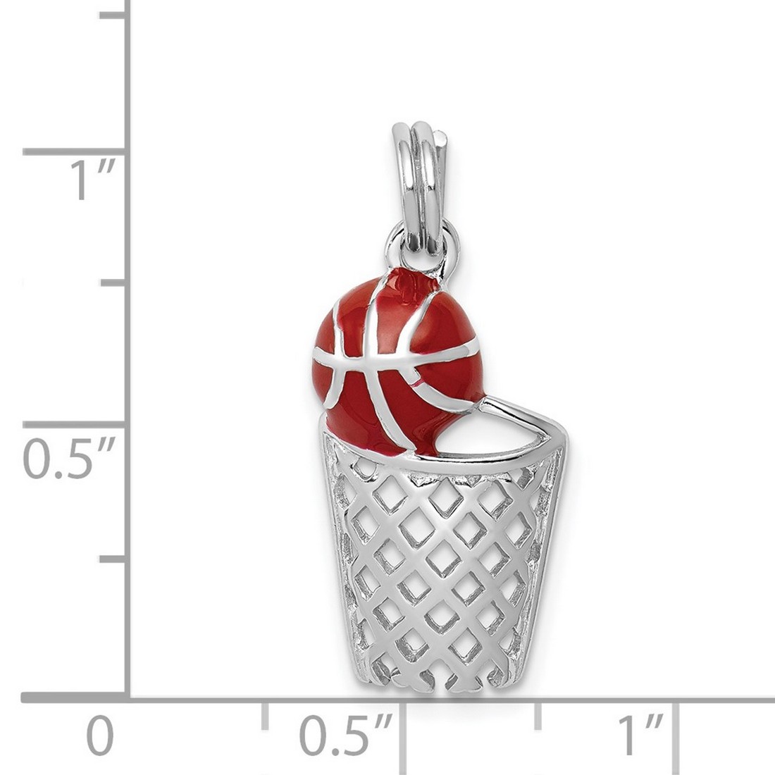 925 Sterling Silver Polished Split Ring Enamel Basketball and Hoop Charm 21x12mm Wide Pendant Necklace for Women