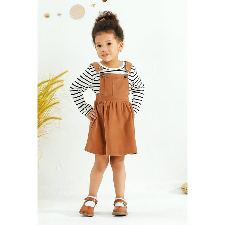 Younger Tree Toddler Baby Girl Fall Dress Outfit Long Sleeve Top Strap Dress Overall with Pocket Clothes Set for 2-3t, Infant Girl's, Brown Younger Tree Toddler Baby Girl Fall Dress Outfit Long Sleeve Top Strap Dress Overall with Pocket Clothes Set for 2-3t, Infant Girl's, Brown