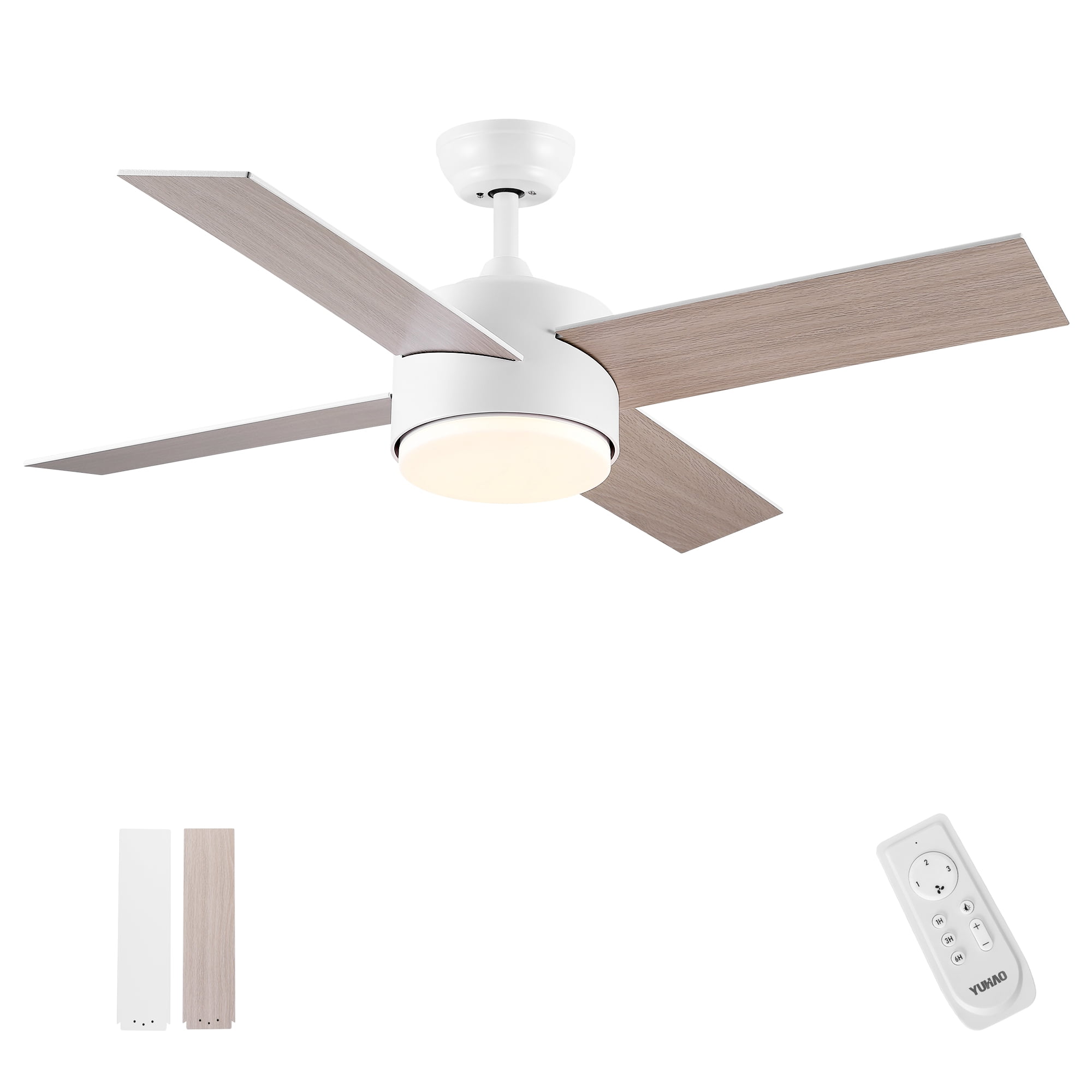 Wellspeed 44 in. Ceiling Fans with Light and Remote, LED White Ceiling Fan with Quiet DC Motor, Dimmable 3 Speeds Reversible Modern Ceiling Fan for Bedroom, Living Room