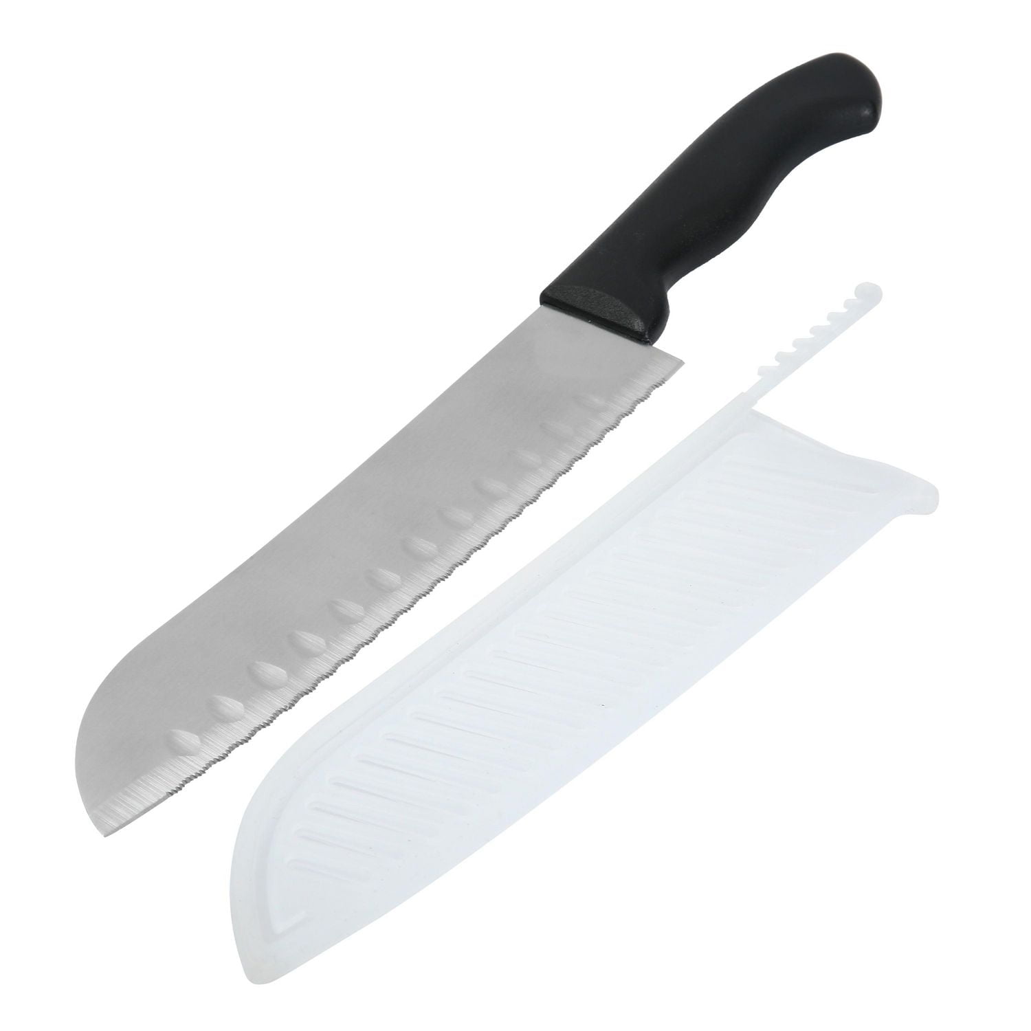 Mainstays 7" Stainless Steel Santoku Kitchen Knife Black with Sheath