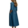 thumbnail image 7 of Jovrlynd Fall Midi Dresses for Women V Neck 3/4 Sleeve Cotton Linen Casual Boho Dress with Pockets 2026, S-2XL, 7 of 7