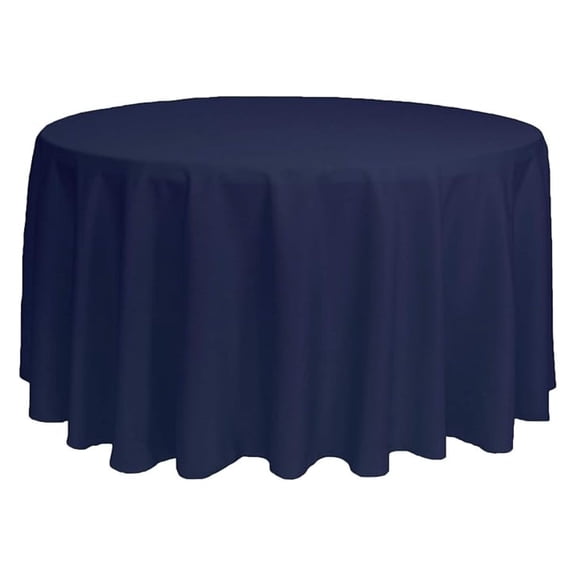 - 120 Inch Round Premium Polyester Tablecloth - Navy Blue, Linen Table Cloth for Standard Round Tables