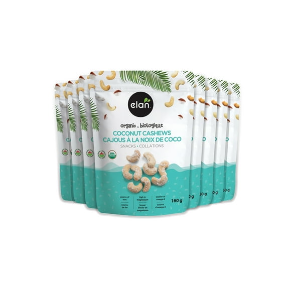 ELAN Organic Gluten-Free Coconut Cashews, 160g x 8 Pack