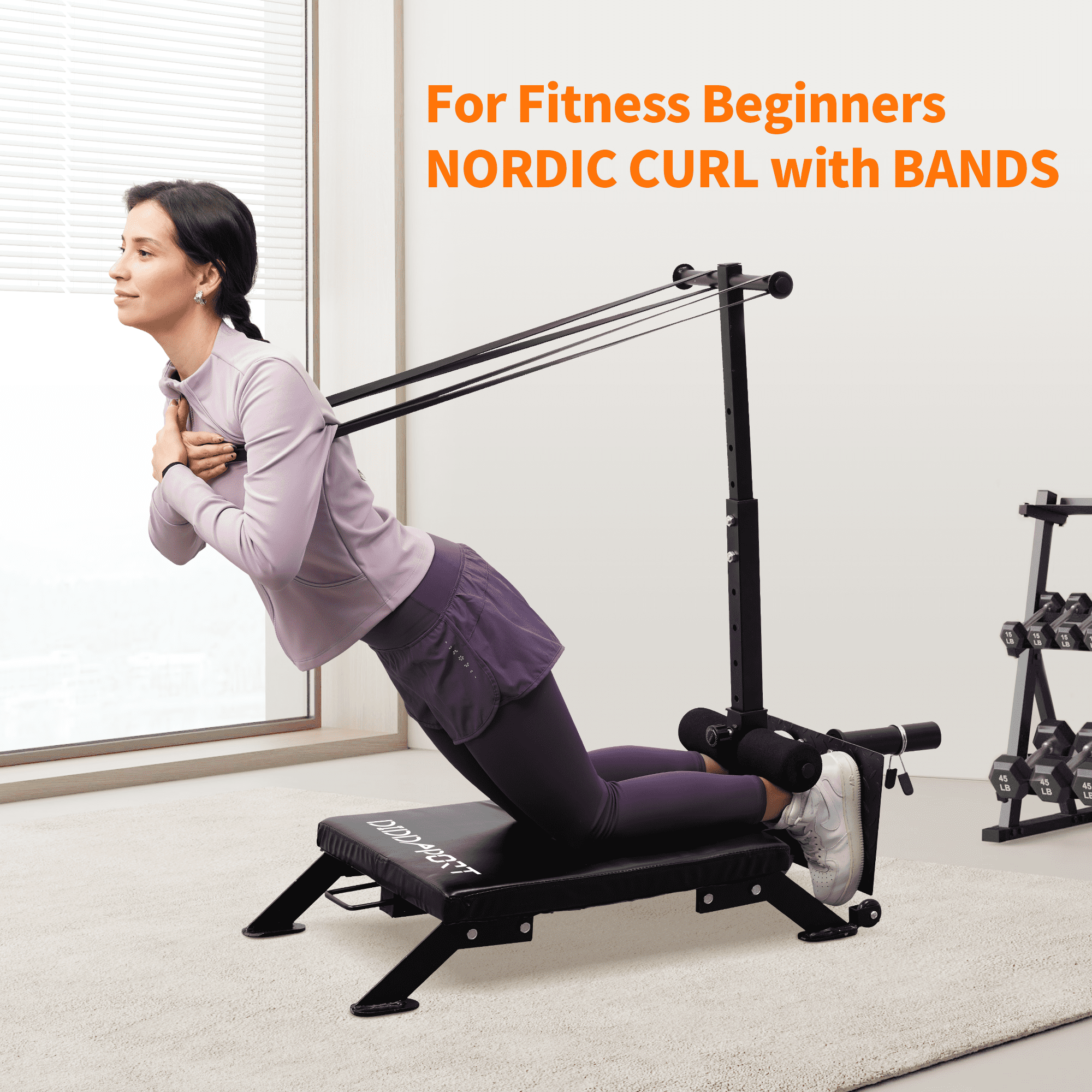 Cofiyard Nordic Curl Machine, Adjustable Hamstring Curl Bench, Glute Machine with Bands and Wheels, 450 lbs Heavy Duty Steel with Thick Foam Pad