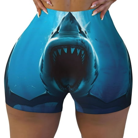 Workout Shorts Women  Open-Mouthed Shark Biker Shorts for Women Running Gym Spandex Shorts Tummy Control