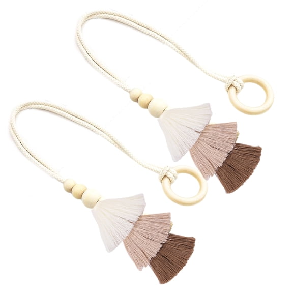 Jesscasday 2Pieces Cotton Woven Curtain Holdbacks With Triangular Tassels Decorative Window Drapery Ties for Home Interior Styling