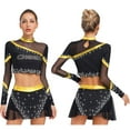 thumbnail image 6 of Aislor Womens 2 Piece Long Sleeve Cheerleading Outfits Crop Tops With Dance Skirt For Rave Dancewear Gold XL, 6 of 7