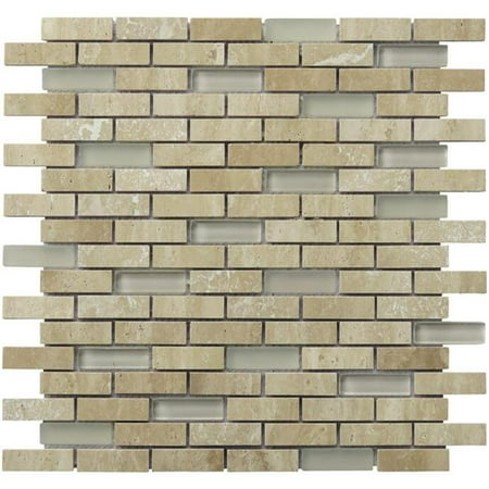 0.65 x 2 in. Travertine Stone Tranquility Linear Mosaic Blend