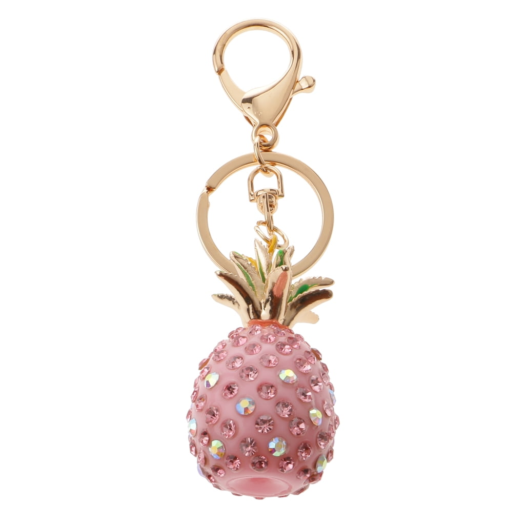 Pineapple Girl Handbag Crystal Key Chain Holder Ring Car Keyring Gift Pink