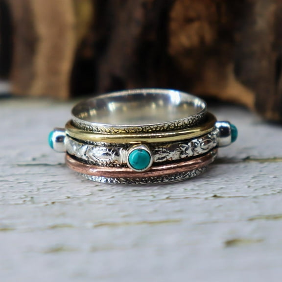 Women Jewelry, Turquoise Ring, Spinner Ring, 925 Silver Ring, Beautiful Ring, Natural Turquoise, Silver Band Ring, Boho Ring, Handmade Ring