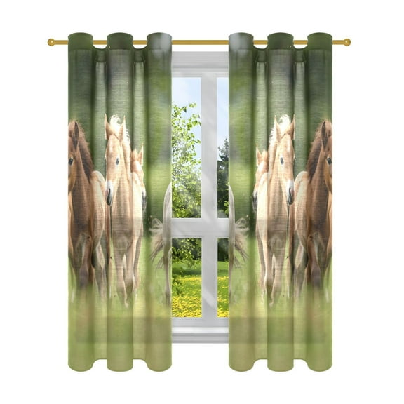 Herd Of Ponies Horse Running Sheer Curtains Grommet Drapes Light Filtering for Bedroom Living Room 2 Panels 42" x 63"