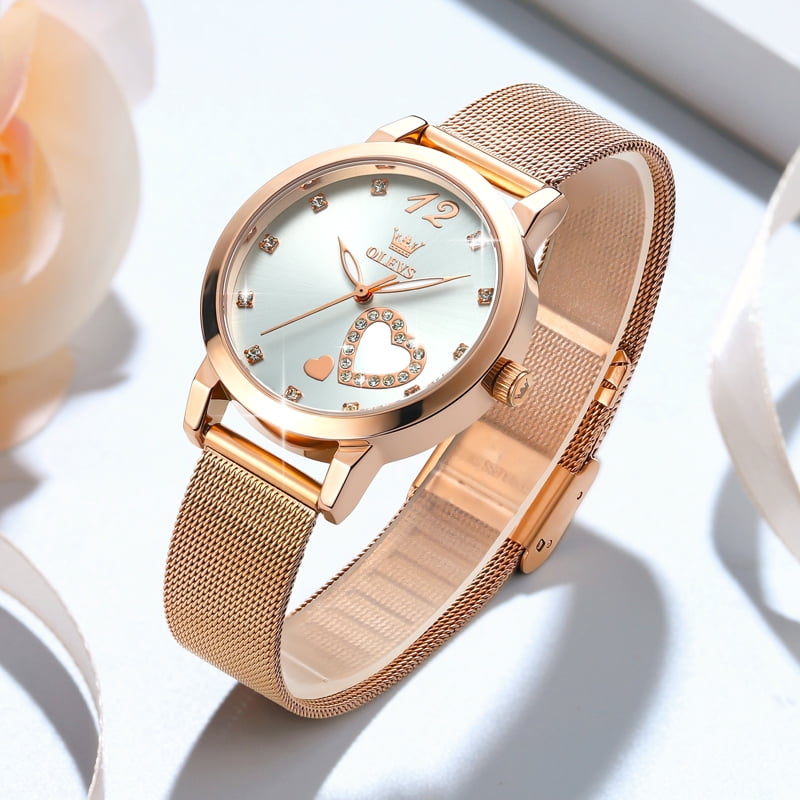 OLEVS Rose Gold Watches for Women Fashion Dress Elegant Luxury Womens Watches Japanese Analog Quartz Diamond Waterproof Luminous Ladies Watches Bracelet Gifts Set Reloj para Mujer