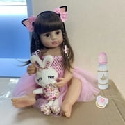 55cm Real Size Silicone Doll Reborn Toddler Girl Toy Soft Full Body Doll Color:Brown eyes
