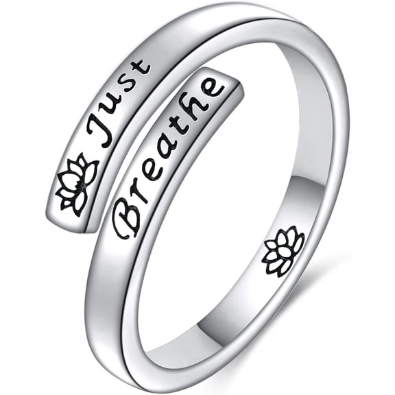 Lotus Just Breathe Ring 925 Sterling Silver Adjustable Hope Inspirational Jewelry Gifts for Women