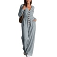 thumbnail image 2 of TEAJOPSUU Women's Fall Winter Cargo Jumpsuits Casual Long Sleeve V Neck Button Down Wide Leg Jumpsuits with Pockets Chest Flap Pockets Gray, 2 of 8