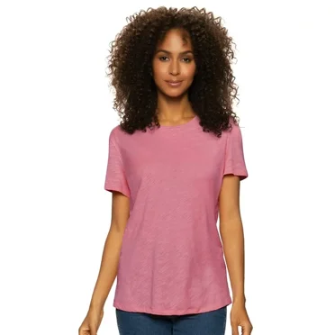 Felina Womens Slub Jersey Crew Neck T-Shirt (Pink, Medium)