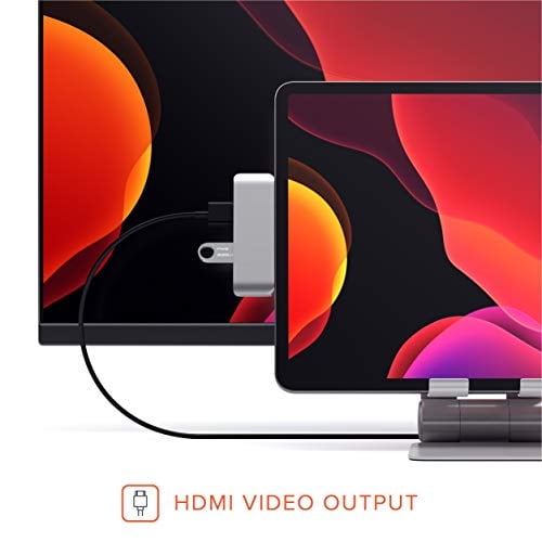 Satechi Adaptador concentrador móvil Pro tipo C de aluminio con carga USB-C PD, HDMI 4K, USB 3.0 y conector para auriculares de 3.5 mm - Compatible con iPad Mini 6 Gen, iPad Pro 2020/ 2018 (Plata)