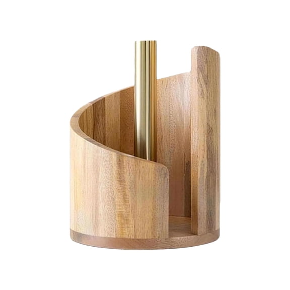 Countertop Paper Towel Holder for Kitchen Round Mango Wood Base Iron Stand Holds Large Jumbo Rolls No Installation Required