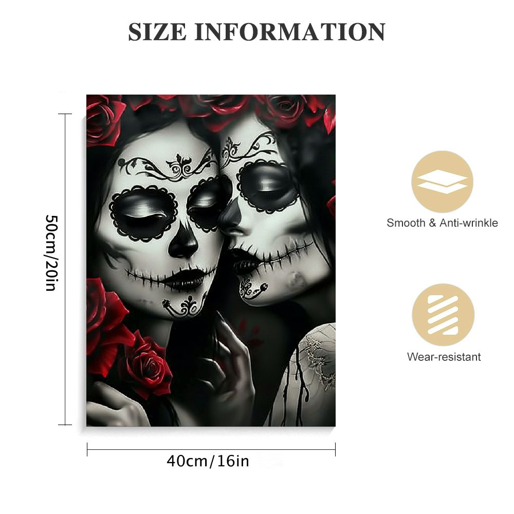 COMIO Sugar Skull Couple And Roses Canvas Wall Art Modern Poster Print Paintings Wall Decor Pictures for Living Room