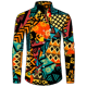 thumbnail image 3 of Camisa de manga larga informal con cuello vuelto y botones con estampado africano Dashiki para hombre, ropa de calle de moda, tops de tendencia, ropa para hombre, 3 of 5