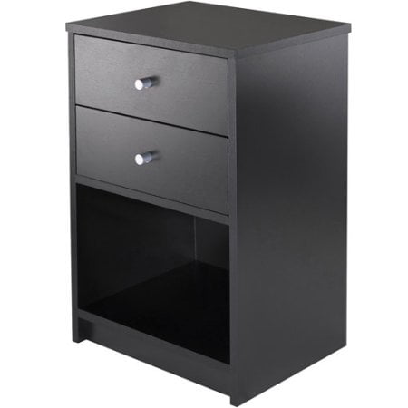 modern black nightstand, bedside table with 2 drawer and open shelf