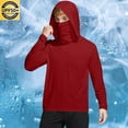 thumbnail image 2 of Dezsed Sun Hoodies for Kids Summer Long Sleeved Outdoor Breathable Sports Solid Pullover Tops with Sun Protection Mask 6-7 Years Red, 2 of 9