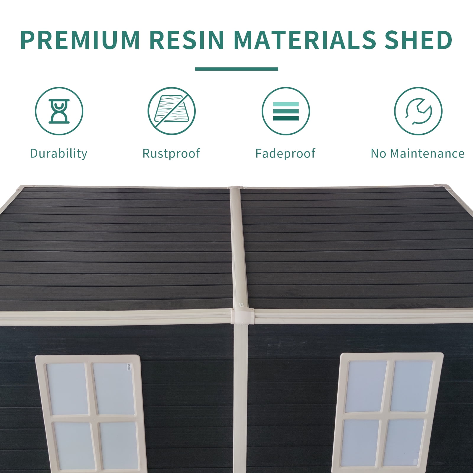 8x4 ft Outdoor Resin Garden Shed with Door, Floor and 2 Windows, Plastic Patio Outdoor Storage Shed with Lockable Door for Garden Tools, Bicycles, Trash Cans, Black