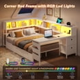 thumbnail image 6 of Mabor Full Size Corner Bed Frame with Desk,Charging Station and Bookcase Storage,Full Daybed with Storage Drawers and Led Lights, Metal Platform Bed Frame with Open Shelves,White, 6 of 9