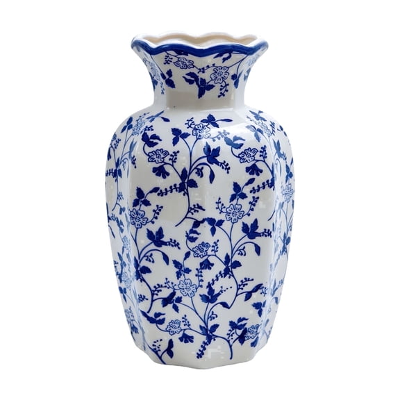 Blue and White Ceramic Vase, 9.45 in Decorative Flower Vase for Home Decor, NOVATRAX