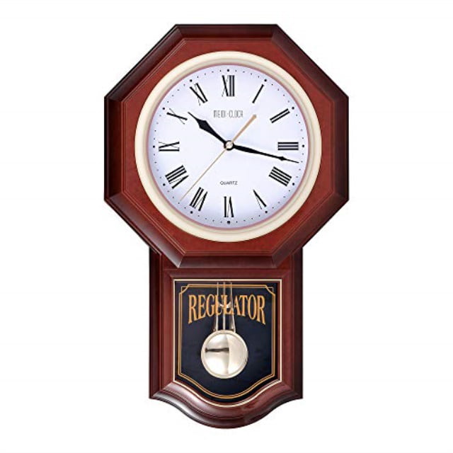 Pendulum Wall Clock With Chimes Meidi Battery Operated Silent Decorative Plastic Quartz Movement For Home Kitchen Living Room Large Brown Com - Wind Up Pendulum Wall Clocks