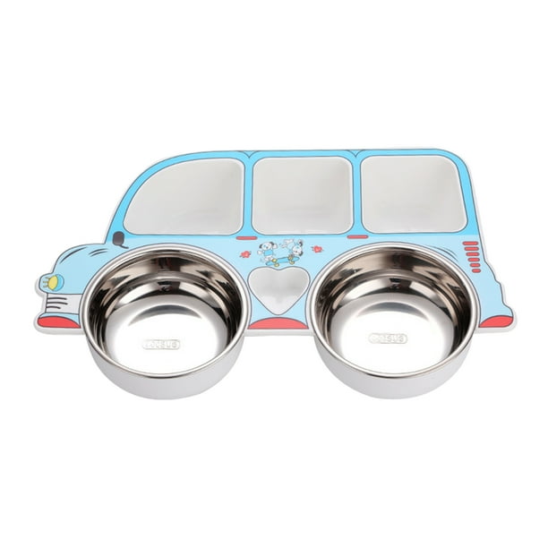 Cateissary Vajilla de acero inoxidable para niños, cuchara, tenedor, cuchara de alimentación, cuenco, juego de cubiertos gruesos sin óxido, Mostrada Azul Camión/Cuenco/extraíble
