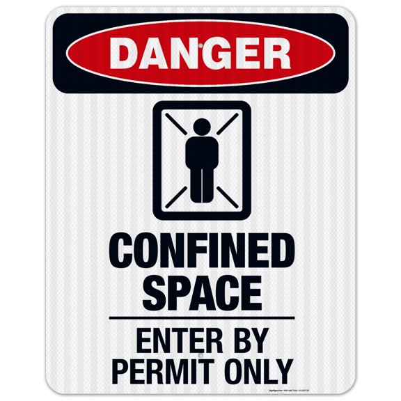 Confined Space Enter By Permit Only Sign, OSHA Danger Sign, (SI-1207) 24x30 Reflective Aluminum EGP